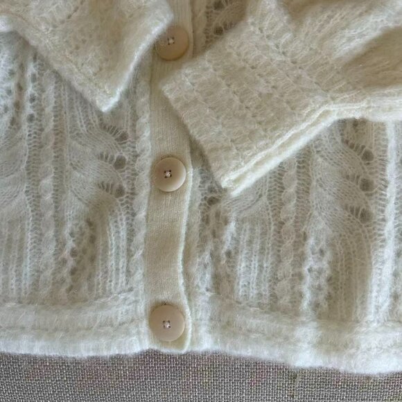 NWT Sezane Alma Cardigan Small Ecru Cream Ivory Kid Mohair Sweater Knit French - Picture 8 of 10